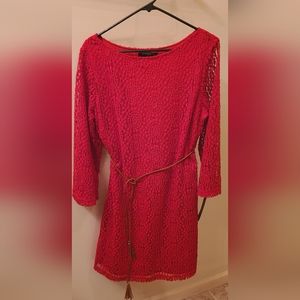 Sharagano size 12 long sleeve red lace dress